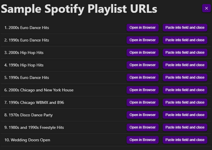 Sample playlists for inspiration